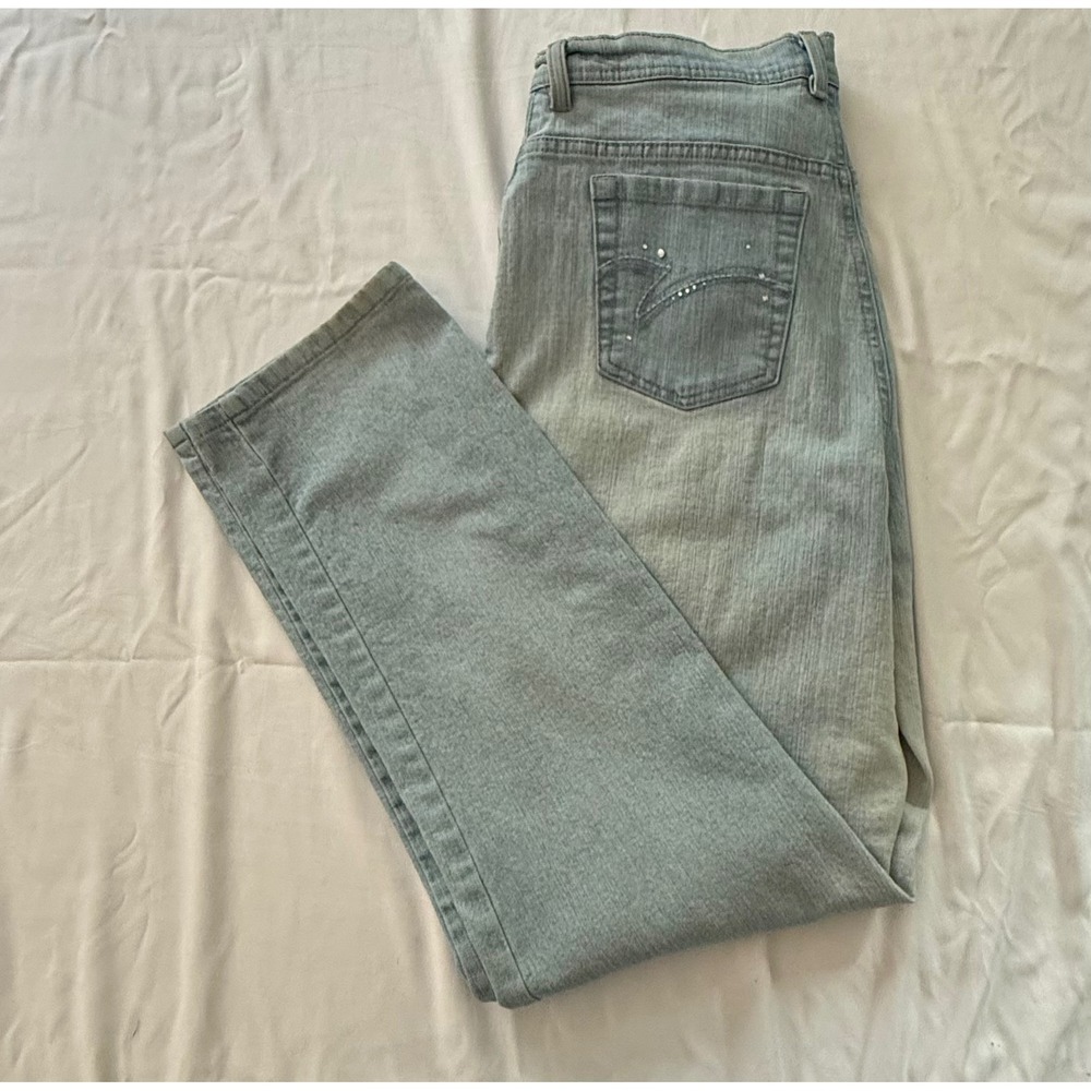 Gloria Vanderbilt Womens High Rise Straight‎ Leg Light Wash Rhinestone Jeans 12